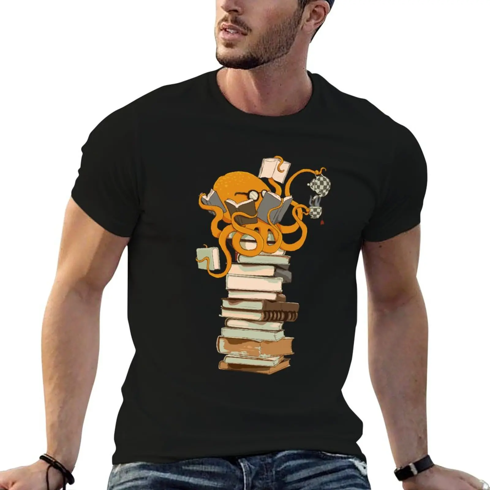 Reading Octopus, tea, coffee and books gift T-Shirt oversizeds new edition sweat Aesthetic clothing mens t shirts casual stylish