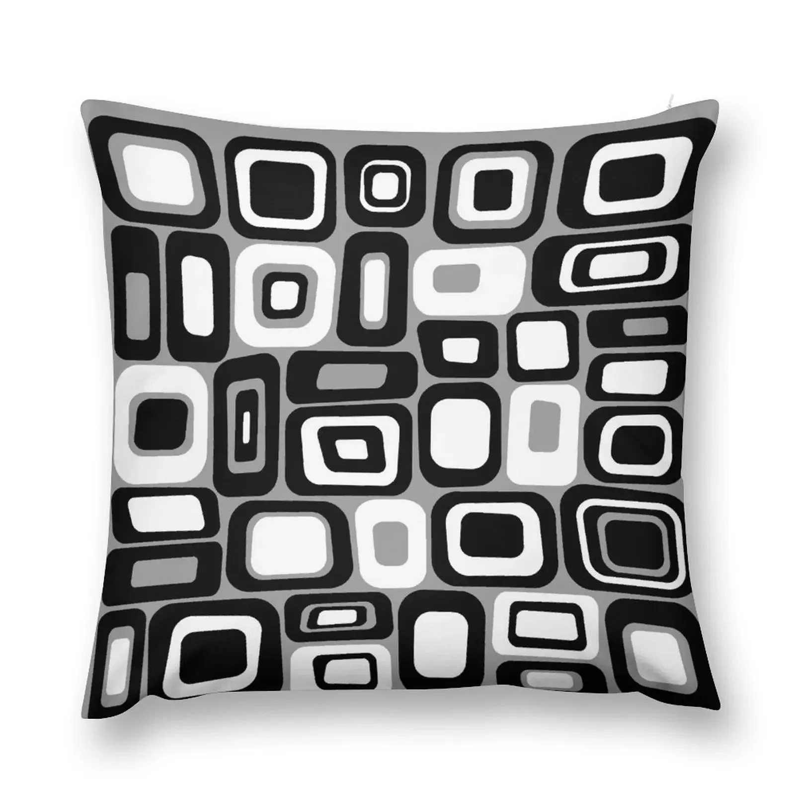 

Gray, Black and White Modern Retro Geometric Mid Century Design Throw Pillow bed pillows pillow