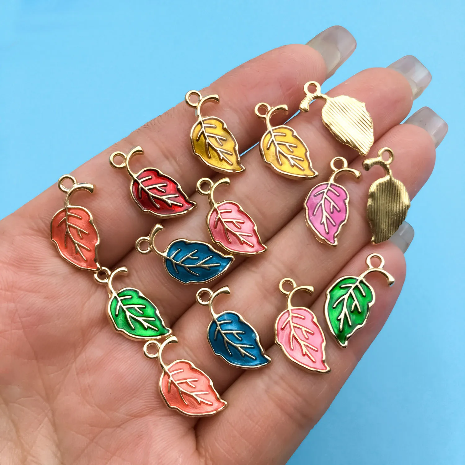 10/14pcs Enamel Leaf Pendant Colorful Leaf Charms For Jewelry Making Findings Crafting Accessory For DIY Necklace Bracelet