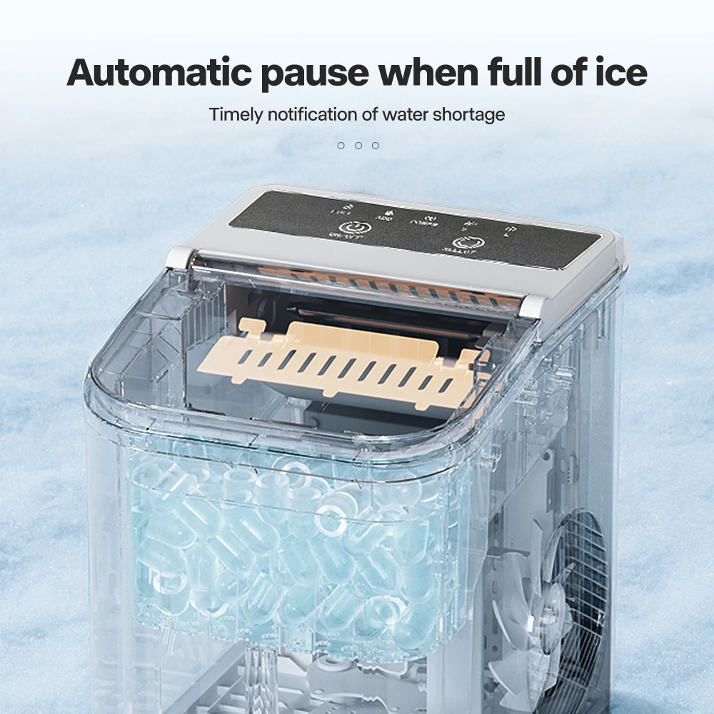 Portable Mini Bullet Ice Maker with Carry Handle, Automatic Operation, 9 Bullet Ice, Bottled Water Input for