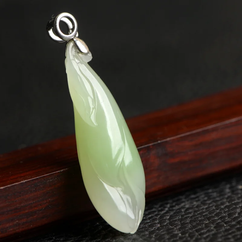 Emerald Jade Orchid Pendant, Collarbone Pendant, Jade with Emerald