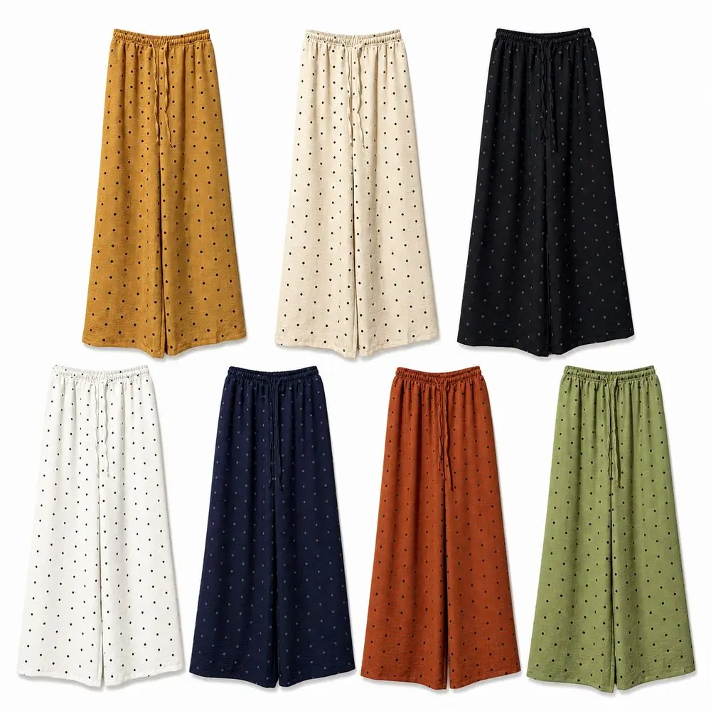Fashion Polka Dot Pattern Wide-Leg Pants High Waisted Breathable High Waist Pants Lightweight Polka Dot Pants
