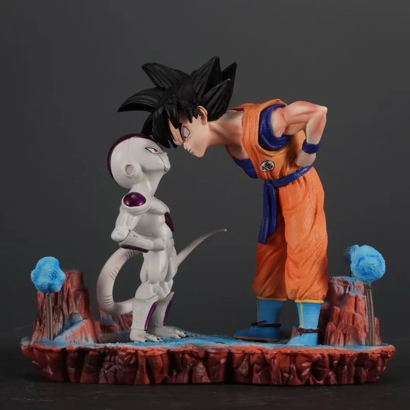 Modelo de personaje hecho a mano Wukong Friza parece en la marea jugando con decoraciones de mesa, regalos periféricos de animación de anime