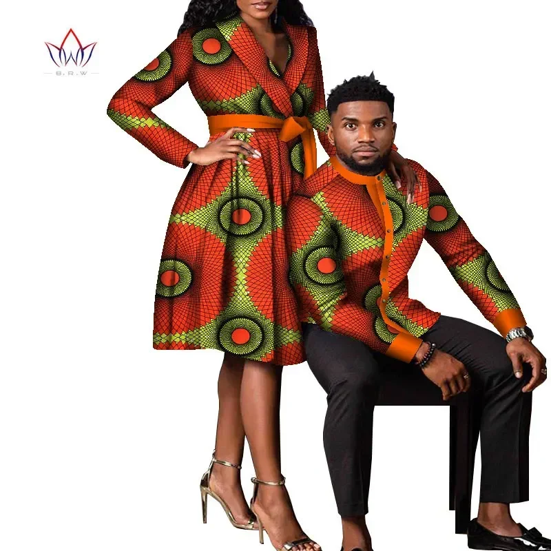 2pcs Set African Dresses for Women Bazin Riche Women Party Dress Mens Shirts Men Casual Tops Couple Lover Wedding Clothes WYQ633