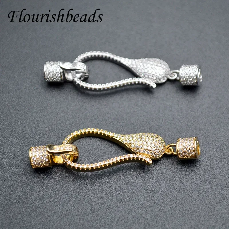 Luxury Gold Color Jewelry Findings Pave CZ Beads Big Lobster Claps Connector for DIY Pearl Necklace Accessories 5pcs/lot