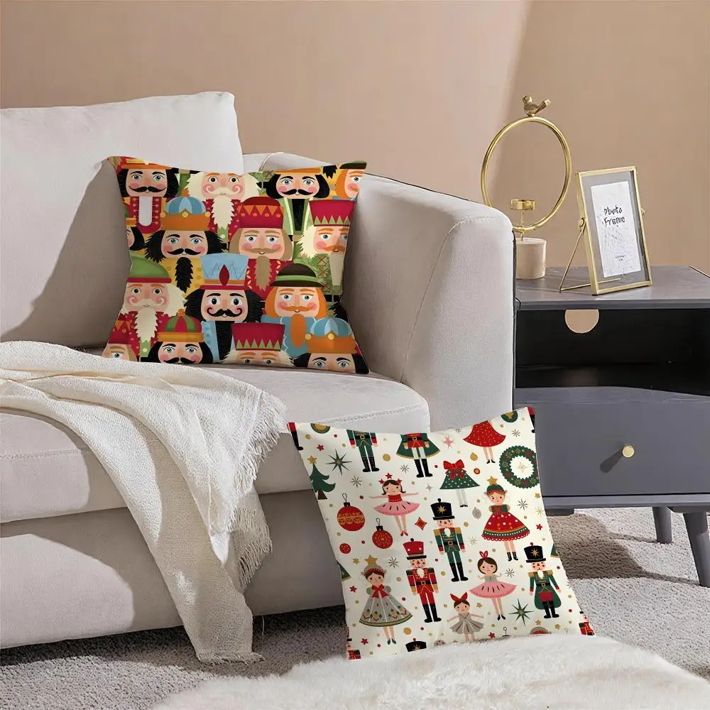 Nutcracker Soldier Christmas Cushion Cover Silky Short Plush Invisible Zipper Dustproof Sofa Pillow Case for Home Decor