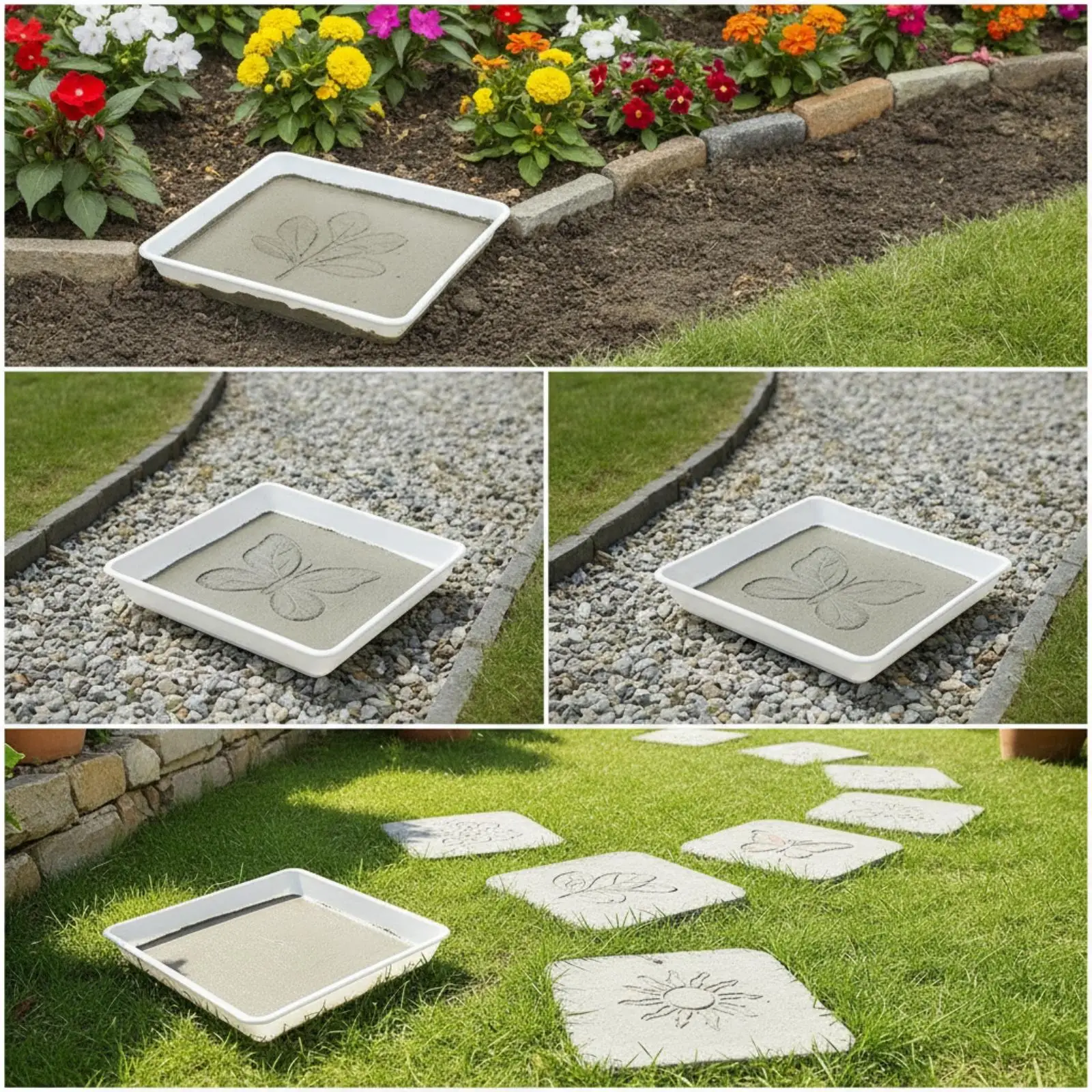 Square Stepping Stone Mold Plastic 12x12 Inch Reusable Form for Decorative Stone for Garden Borders