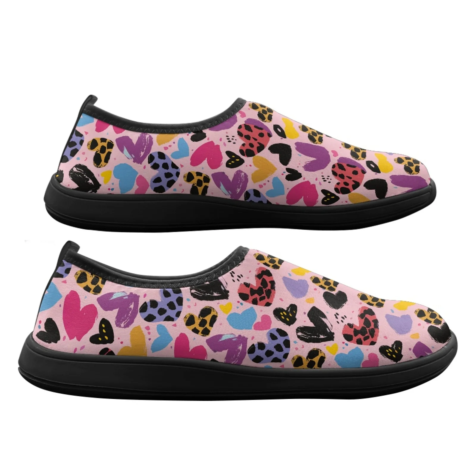 PENSTROLL Leopard Heart Print Low Top Walking Flats Hiking Shoes for Office Lightweight Walking Sneakers
