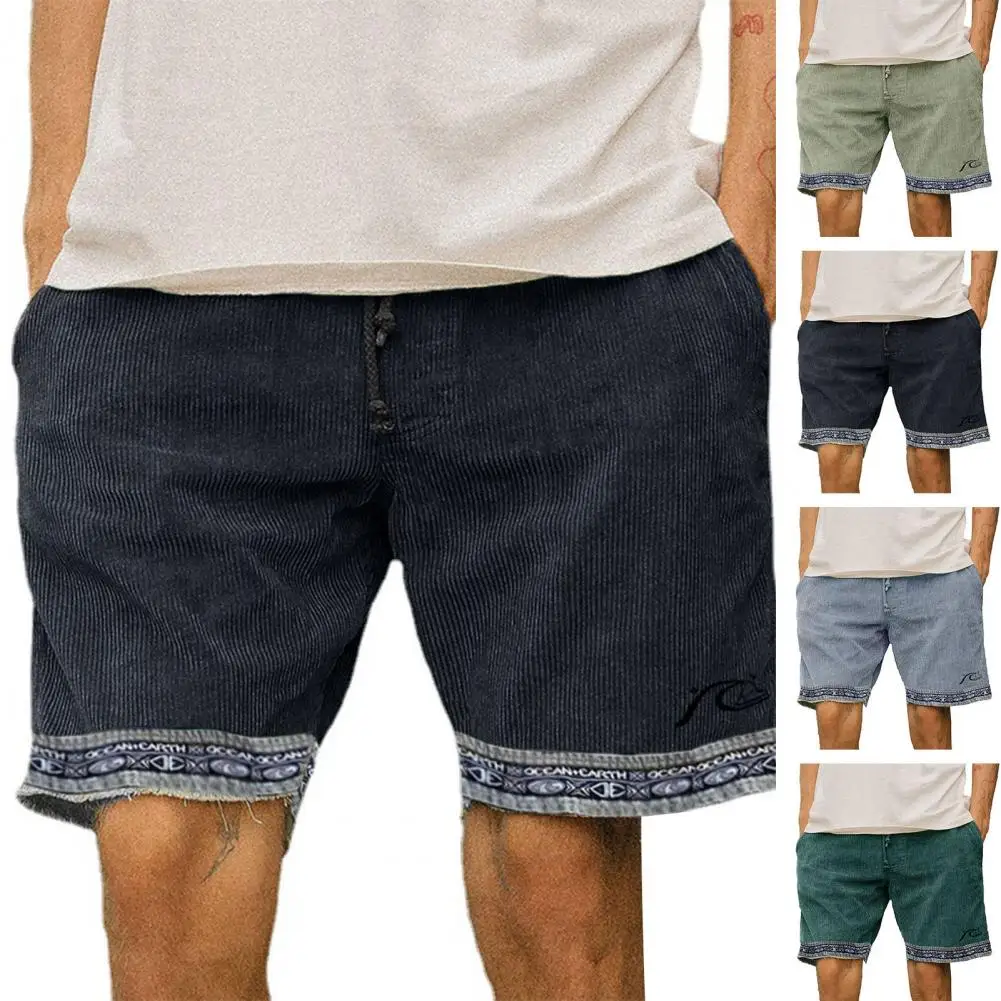 Fashion Printed Male Short Pants Summer Vintage Corduroy Pockets Surfing Shorts Men's Casual Beach Running Breechcloth Bottoms