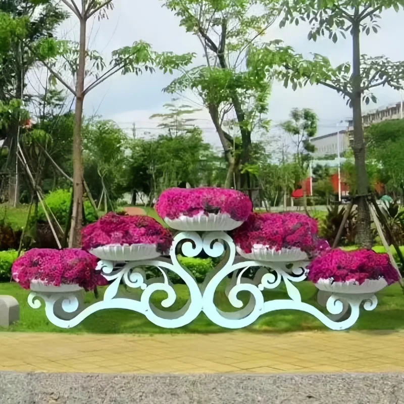 Tall Metal Plant Stand Tiered Flower Shelf Large Outdoor Garden Decoration for Home Patio Landscape Green Landscape Flower