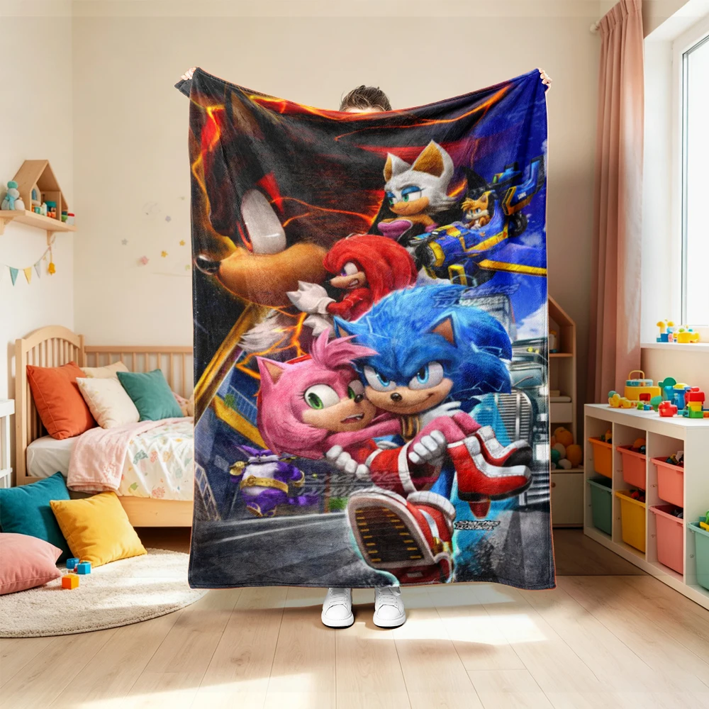 Sonic Throw Blanket Cartoon Flannel Blanket Soft and Warm for Living Room Bedroom Car Camping Throw Blanket Full Size best gifts
