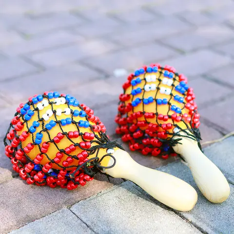 Orff 구슬 그물 모래 망치 탬버린 나무 색상 마라카스 딸랑이, 아기 셰이커 장난감 선물, 타악기 악기, 1 쌍 Best5