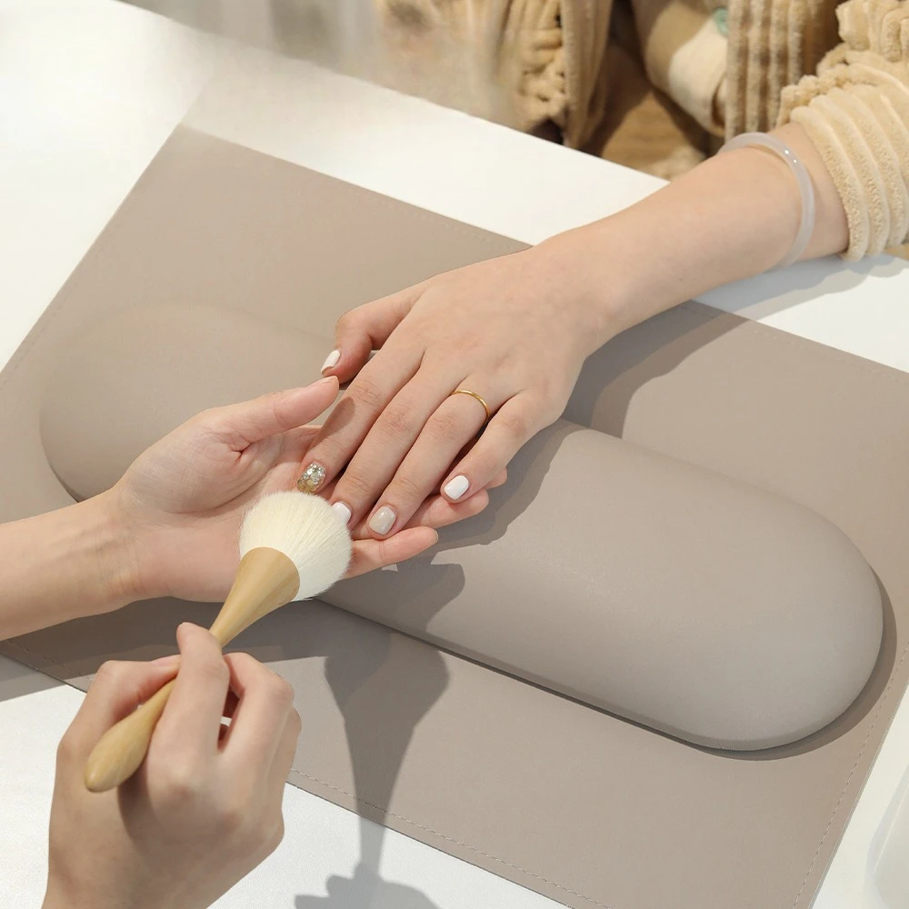 Minimalist Manicure Hand Pillow, Cream Leather Stain Proof Pad for Nail Salon Desktop Use Tool