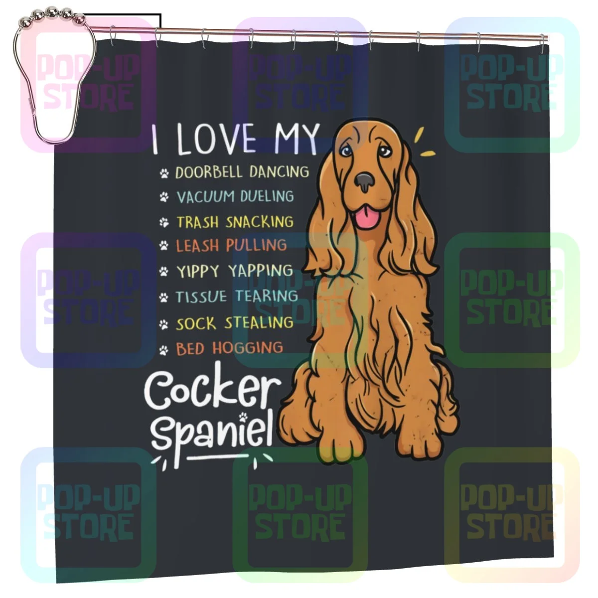 I Love My Cocker Spaniel Dog Shower Curtain Bathroom Curtain Shower Luxurious Mildew Proof