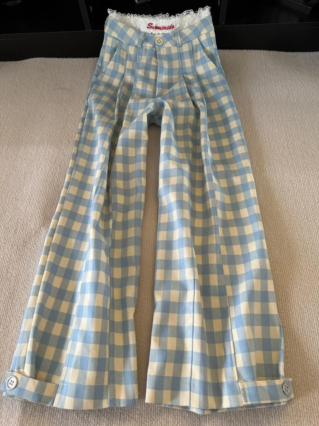 Blue checkered pants, Yamamoto trousers, women's spring, summer, autumn thin casual pants