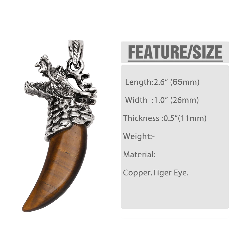 OCESRIO Natural Stone Dragon Ivory Shape Necklace Pendant For Men Copper Amethyst Tiger Eye DIY Jewelry Making Supplies Pdta922