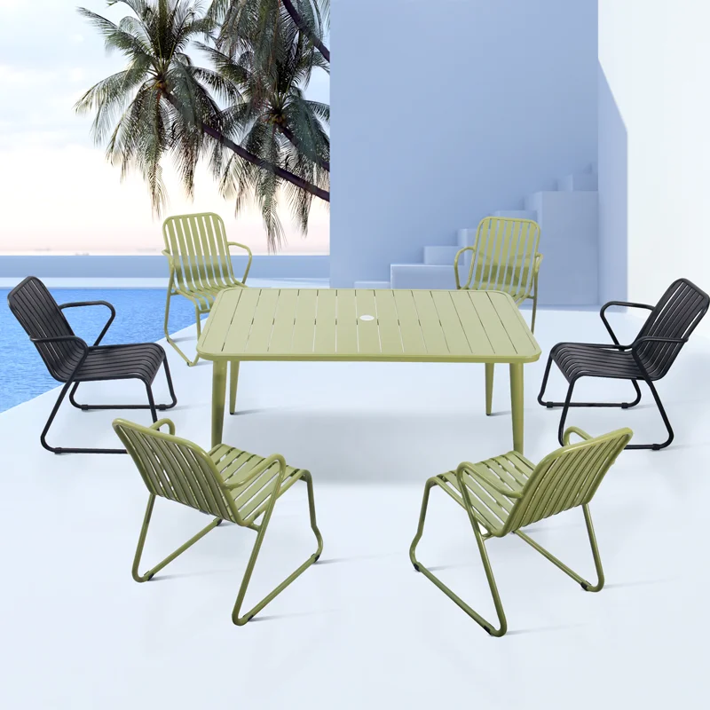 Patio Porch 7 Piece Dining Set Furniture Outdoor Garden Cafe Aluminum Table and 6 Seater Chairs for Outside