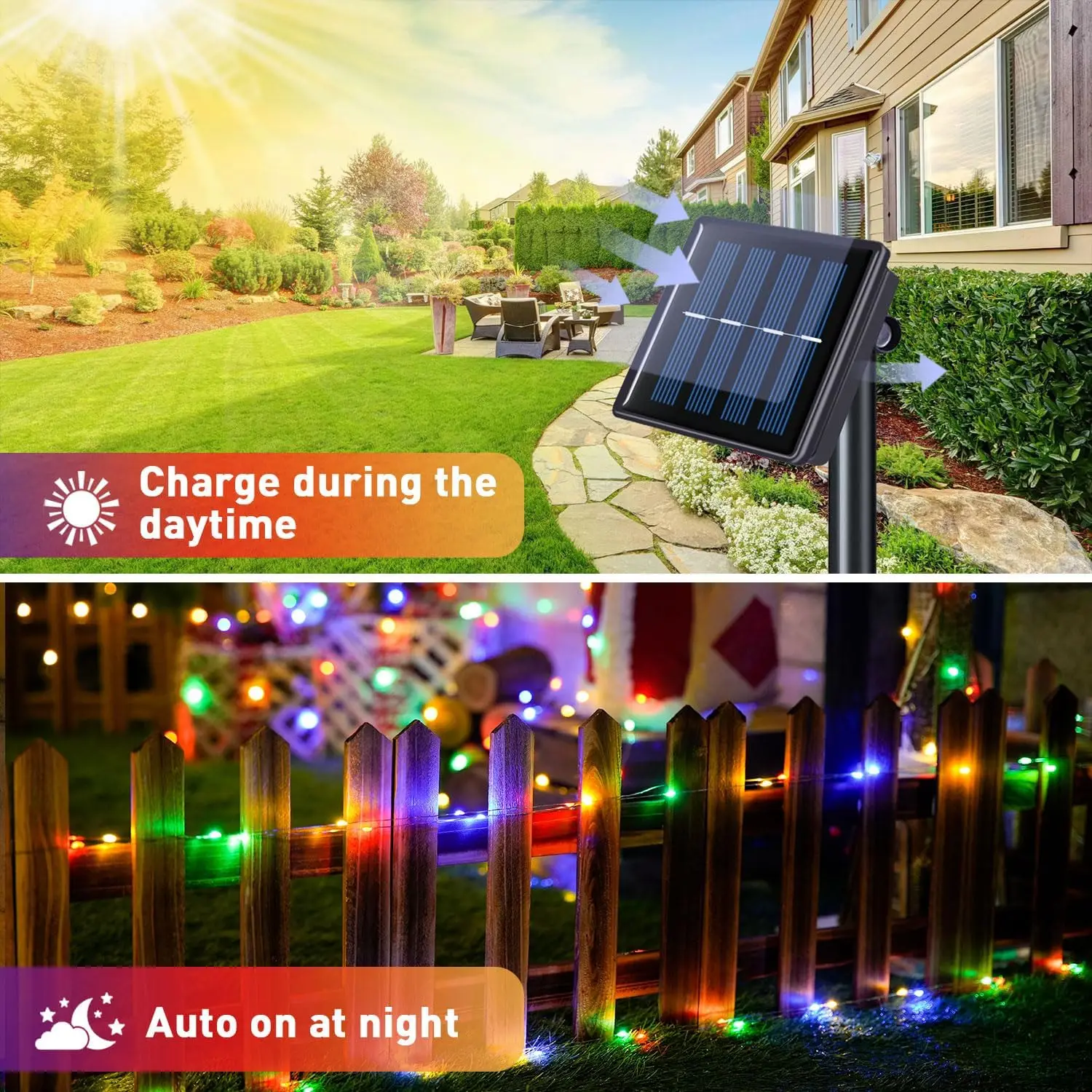 2 Pack Solar Christmas Lights Outdoor Waterproof, Total 66FT 200 LED Multicolor Solar Fairy Lights, 8 Modes Mini Solar