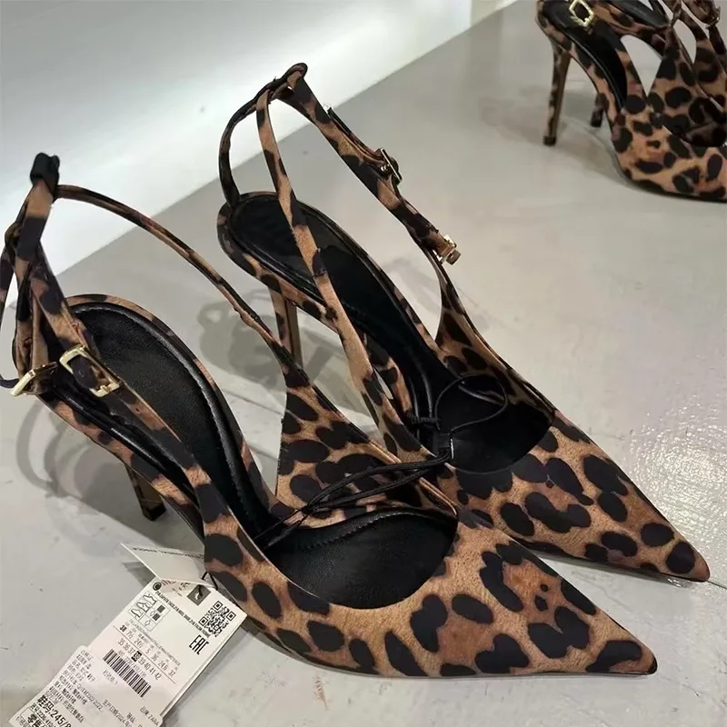 

Новые туфли-мюли с леопардовым принтом на высоком каблуке, с острым носком, закрытые, с неглубоким вырезом, роскошные, для вечеринок, банкетов, показов мод, Zapatos Mujer