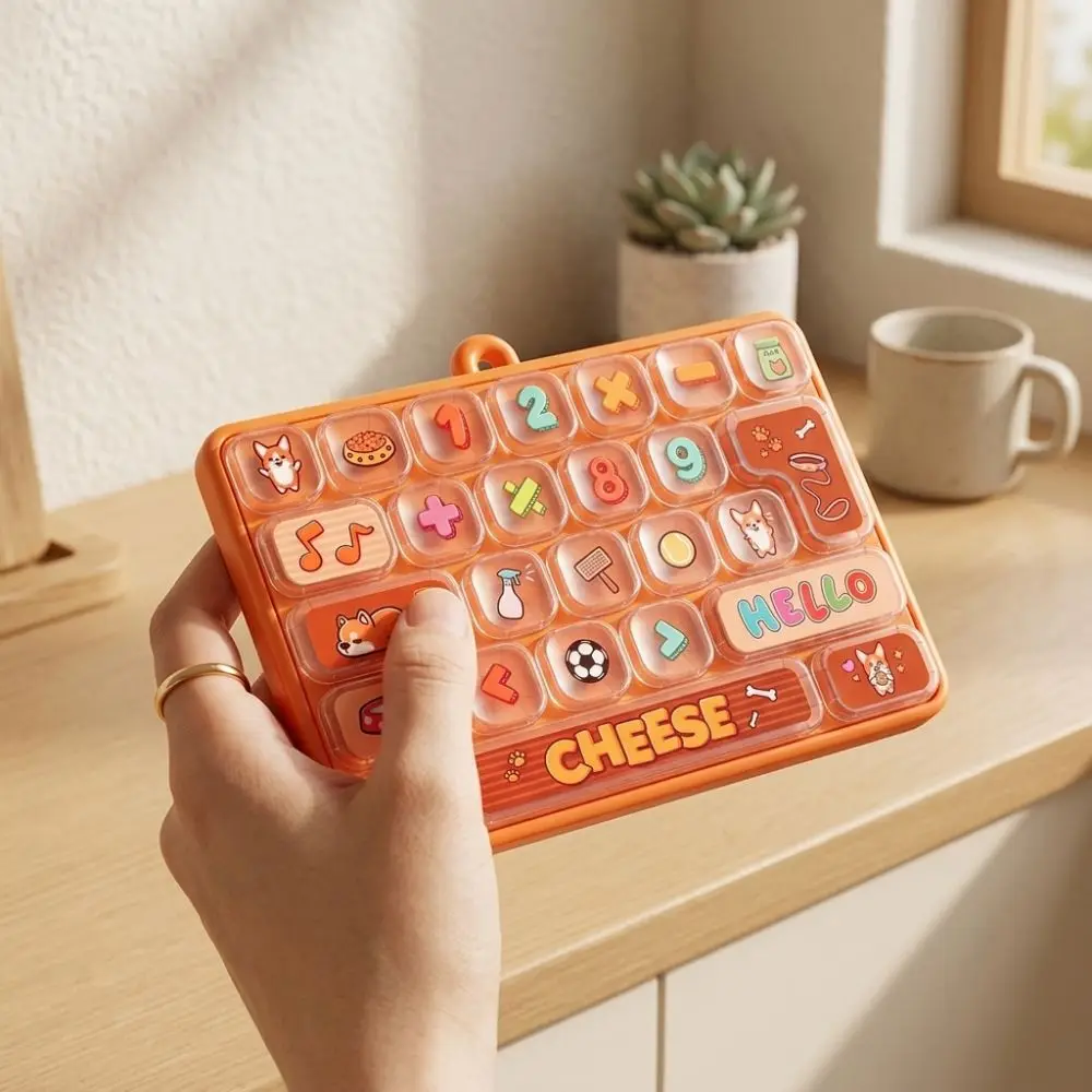 Cartoon 26 Keys Fidget Keyboard Plastic Clickable Keys Fingertip Button Key Ring Clear Key Sounds Animal Patterns