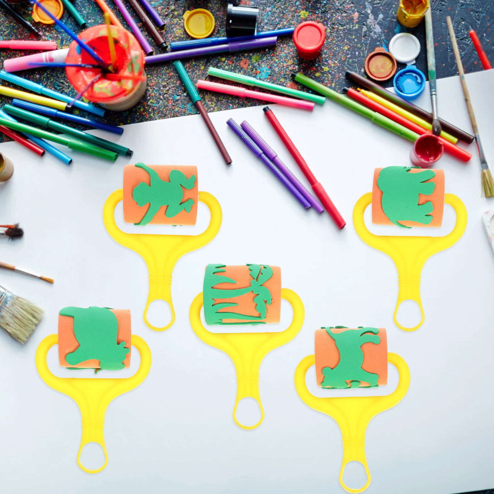 

5Pcs Kids Sponge Brush Sponge Brush Colorful Drawing Colorful Kids Stamper Board Ink Stamps Preschool Kindergarten Art Tool