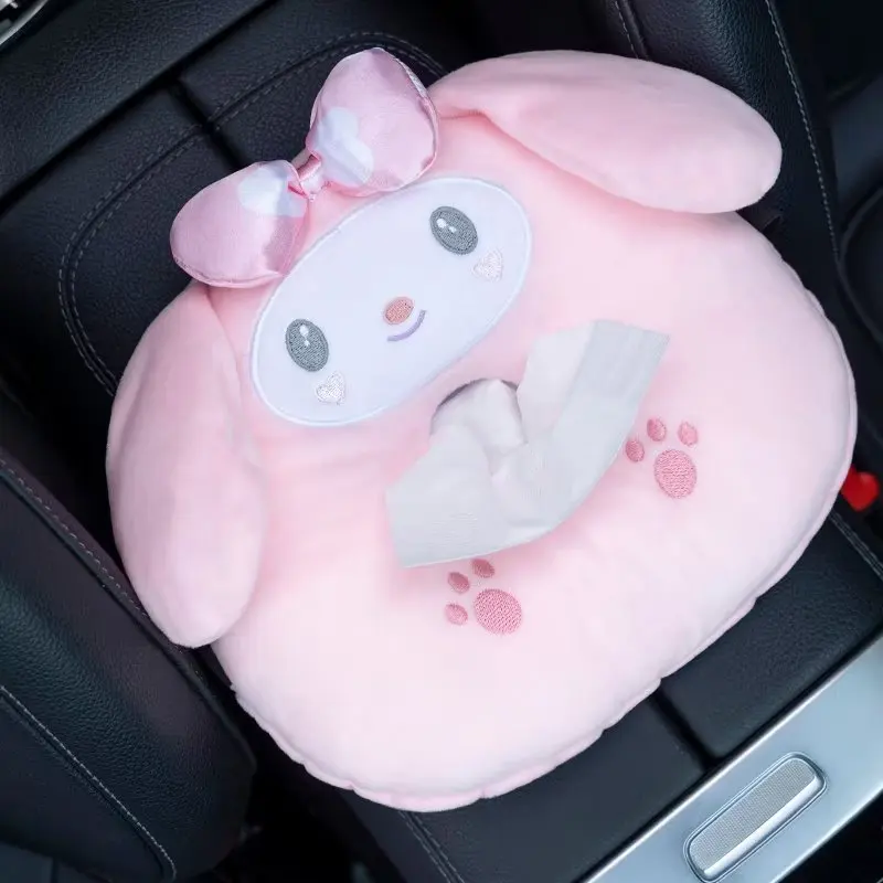 Kawaii Car Tissue Box Plush Armrest Box Tissue Cover Seat Back Hanging My Melody Kuromi Cartoon Cute Car Accessories Gift