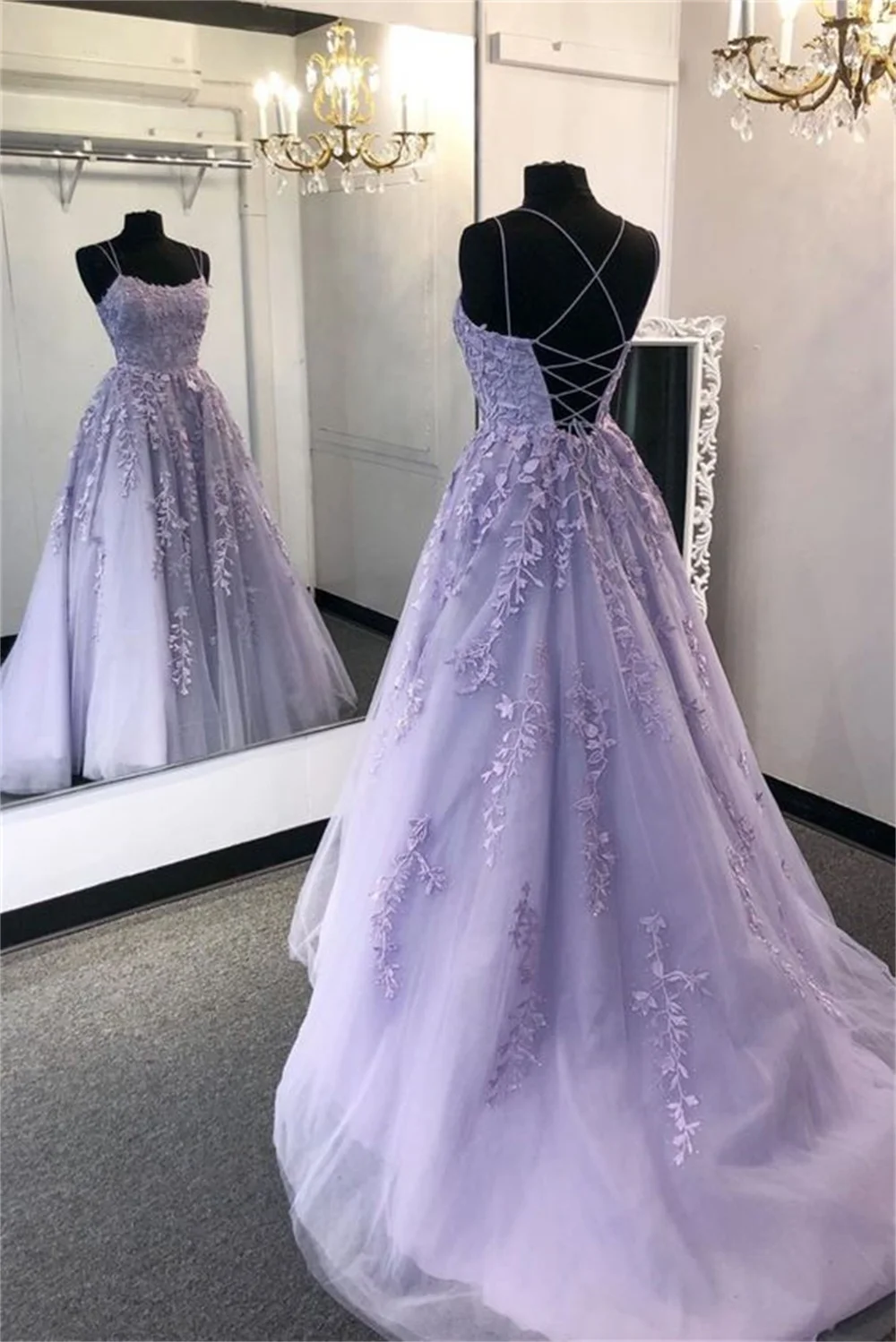 Annie Appliqué Embroidery Prom Dresses Sweet Tulle A-line Evening Dresses Lavender Purple Coming Of Age Ceremony Party Dress