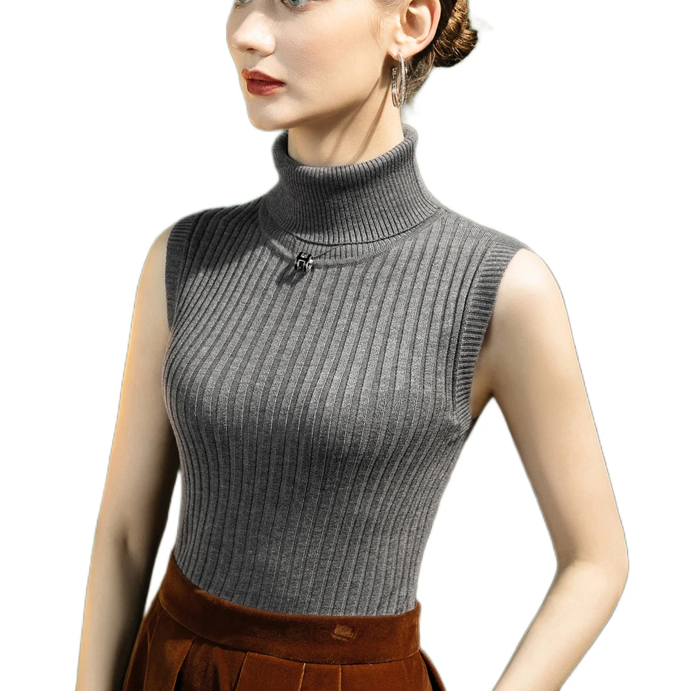 Women Sleeveless Sweaters for Winter and Autumn Wool Blended Women Knitwear Tops Solid Color Plus Size Lady Sweaters