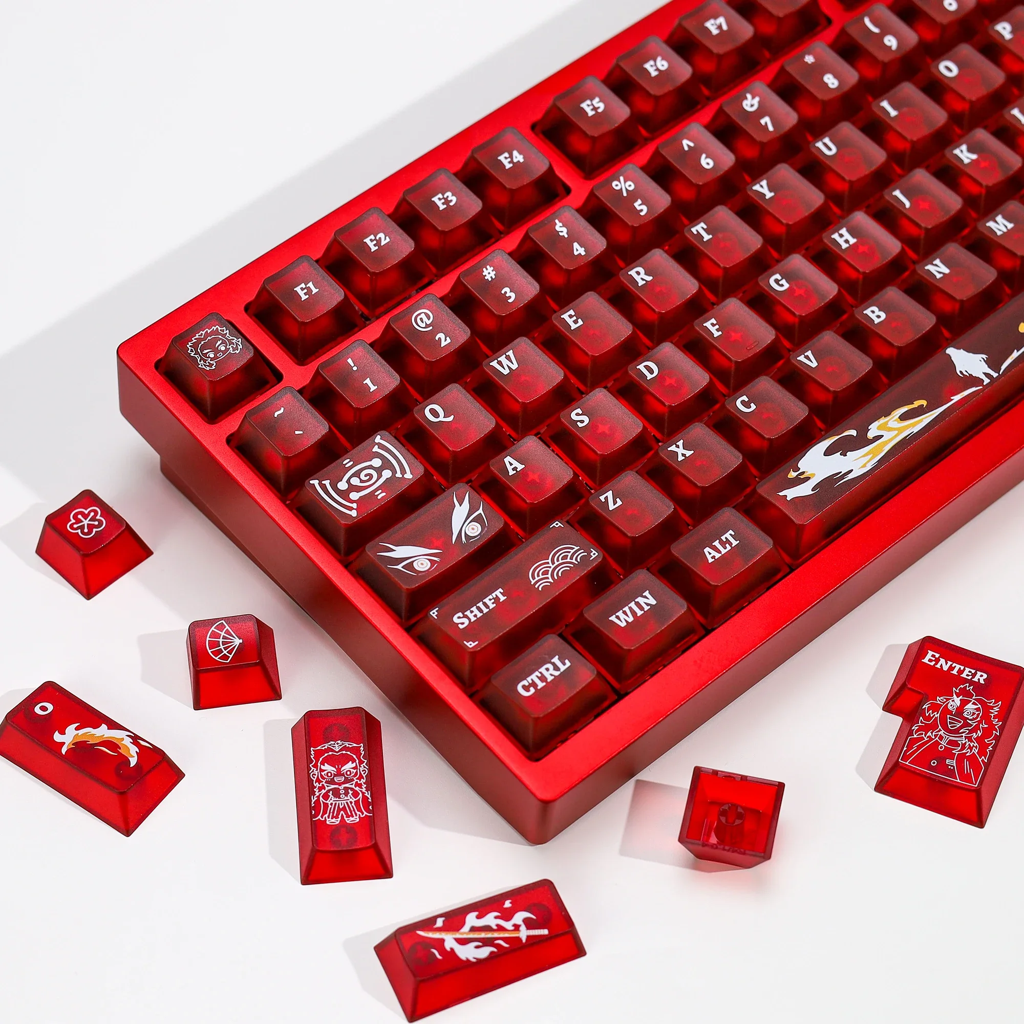 KBDiy Cherry Profile Nichirin Sword-Red Keycaps Custom Matte Translucent 137 Keys Cap for Mechanical Keyboards PC Material UV