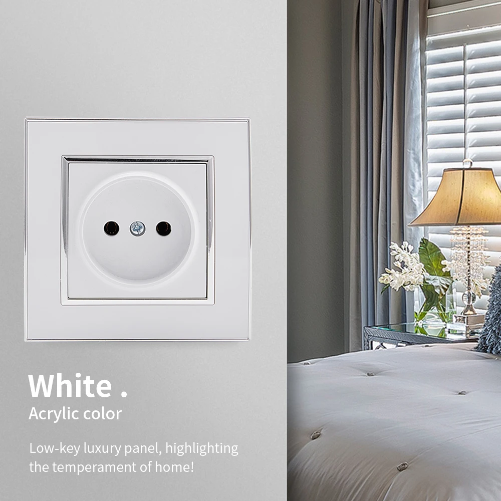 مقبس حائط أكريليك قياسي ، لوح مانع للهب ، منفذ طاقة ، بدون أرضية قياسية ، أبيض ، 16 أ ، مرآة #2