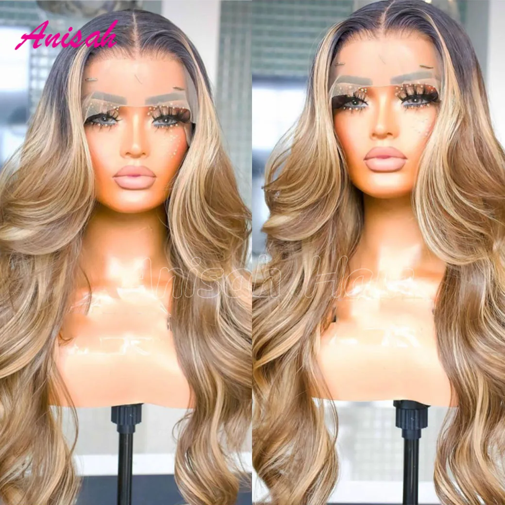 100% Remy Virgin Hair Highlight Ombre ลูกไม้ด้านหน้าวิกผม Body Wave วิกผมผมมนุษย์น้ําผึ้งสีบลอนด์สีปิดวิกผมสําหรับผู้หญิง