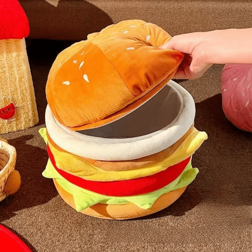 Cartoon Hamburger Storage Stool Soft Decorative Hamburger Storage Ottoman Space-saving Storage Sitting Stool Entryway