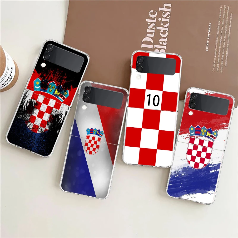 Croatia Flag Soccer Luxury Phone Case For Samsung Galaxy Z Flip 3 4 5 Hard Folding PC Shell For Samsung Z Flip3 Clear Cover