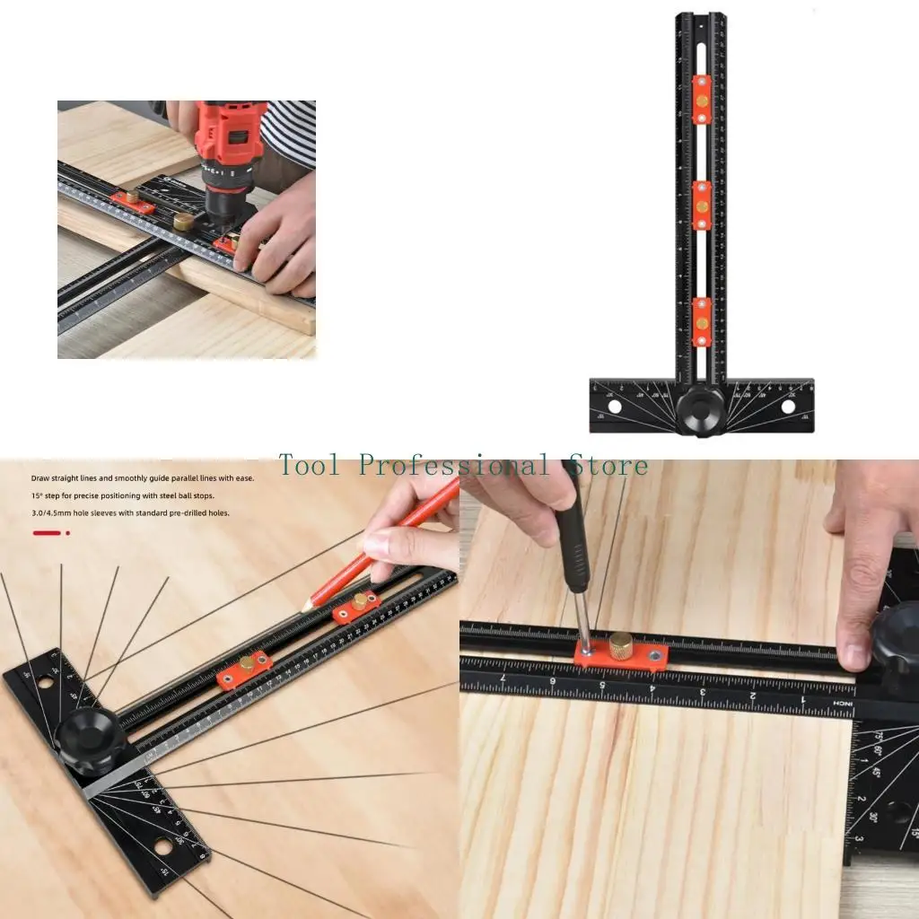 57QF Aluminum T Square For Woodworking With Automatic Locking Feature And Multiple Angles Measurement Tool Precisions Ruler