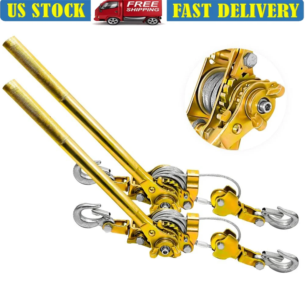 Heavy Duty Come Along Winch 2 Ton Dual Gear Power Puller 4400LB 6.56Ft Cable Hand Lever Tool