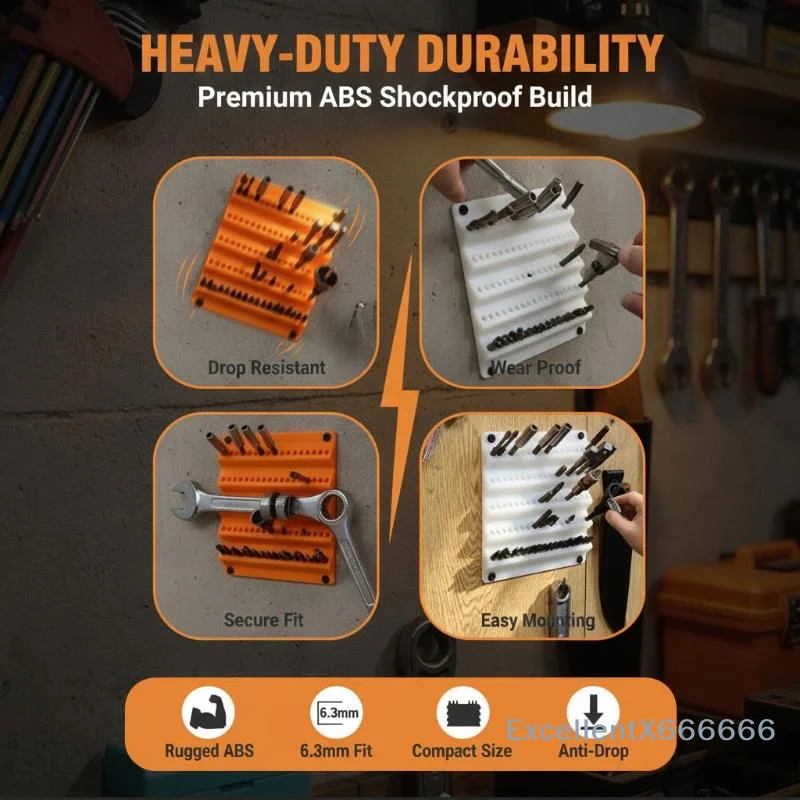 Wall-Mounted Drill Bit Holder Orange Multi-Slot Tool Rack for Garage Workshop Tool Storage Organization