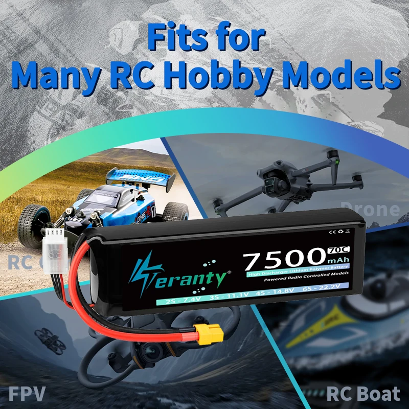 Teranty 3S 7500mAh 11.1V 11.4V Lipo Battery 70C 130C with T XT60 XT90 EC5 for For RC Car Truck Buggy Racing Boat Drone Airplane