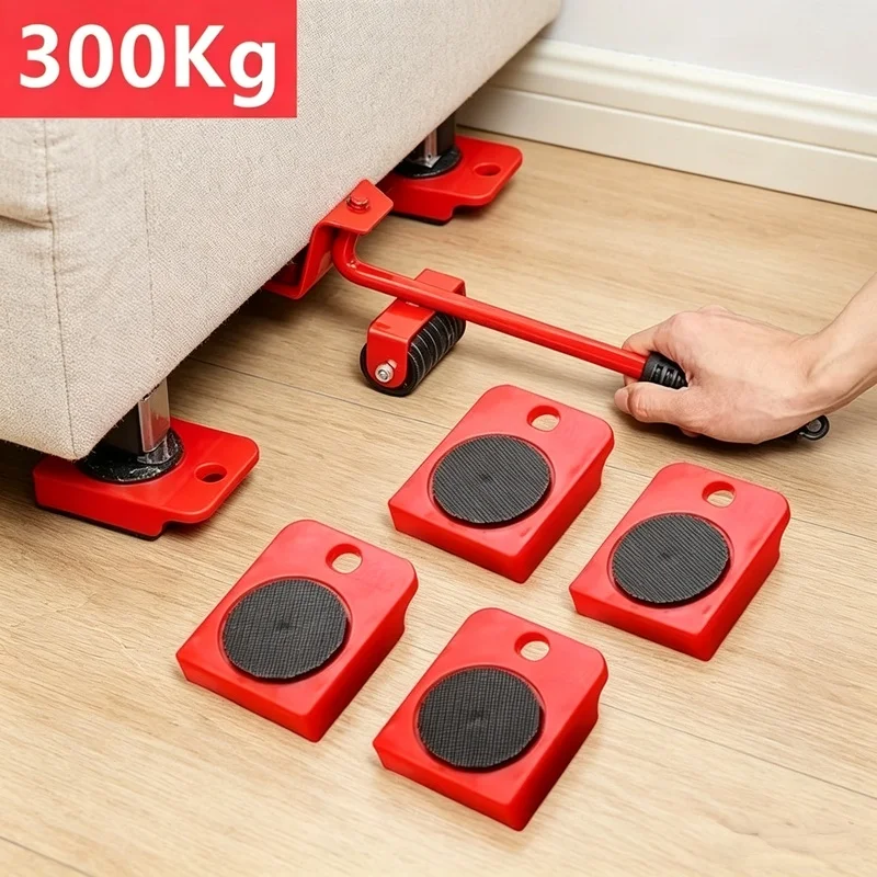 Furniture Moving Roller Transport Set, Labor-Saving Lifting Hand Tool with Wheels for Easily Shifting Heavy Household Items