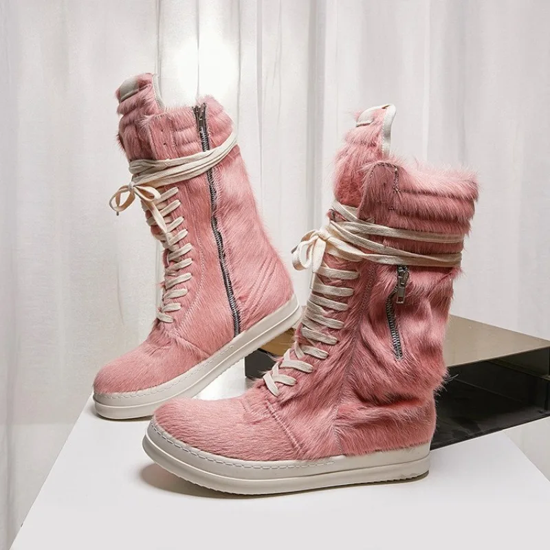 Men Women Personality Fashionable Thick Sole High Top Board Shoes Faux Fur Lining Casual Couple Sneakers Spring Autumn