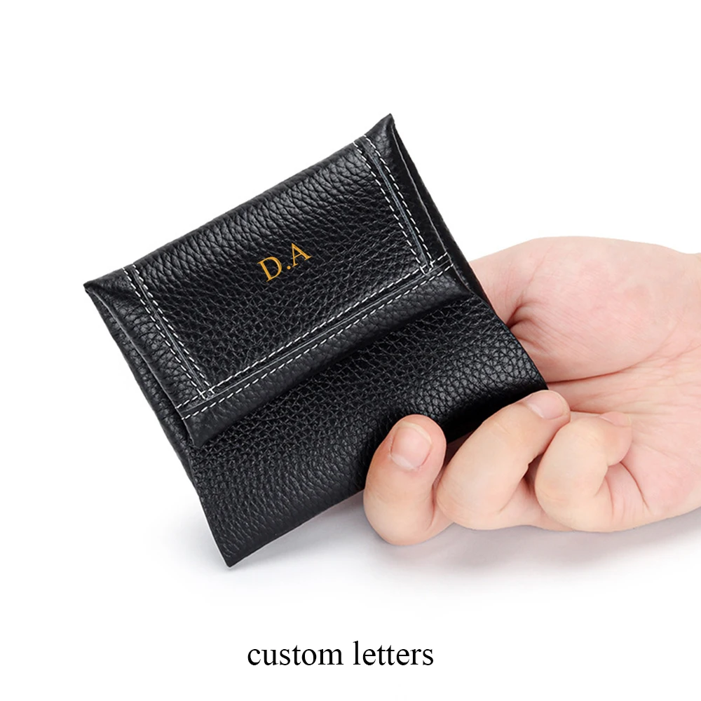 Luxury Design Cowhide Square Coin Purse Fashion Custom Letter Japan Mini Wallet Personalize Initials Genuine Leather Money Pouch