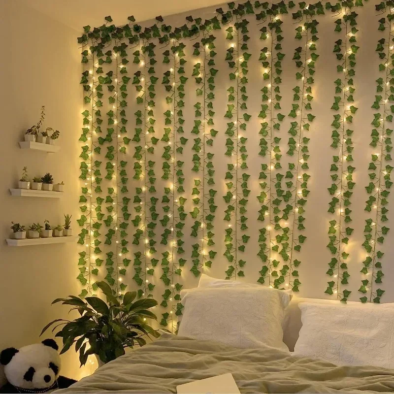 Artificial Green Ivy Leaf With Fairy Lights Fake Ivy Vines Garland Hanging Vine Plants For Garden Wedding Party Home Decorations