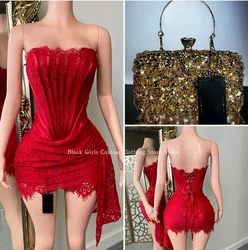 Noble Lace Short Cocktail Dresses 2024 Sexy Red Corset Women's Party Celebrity Dresses vestido de festa de casamento