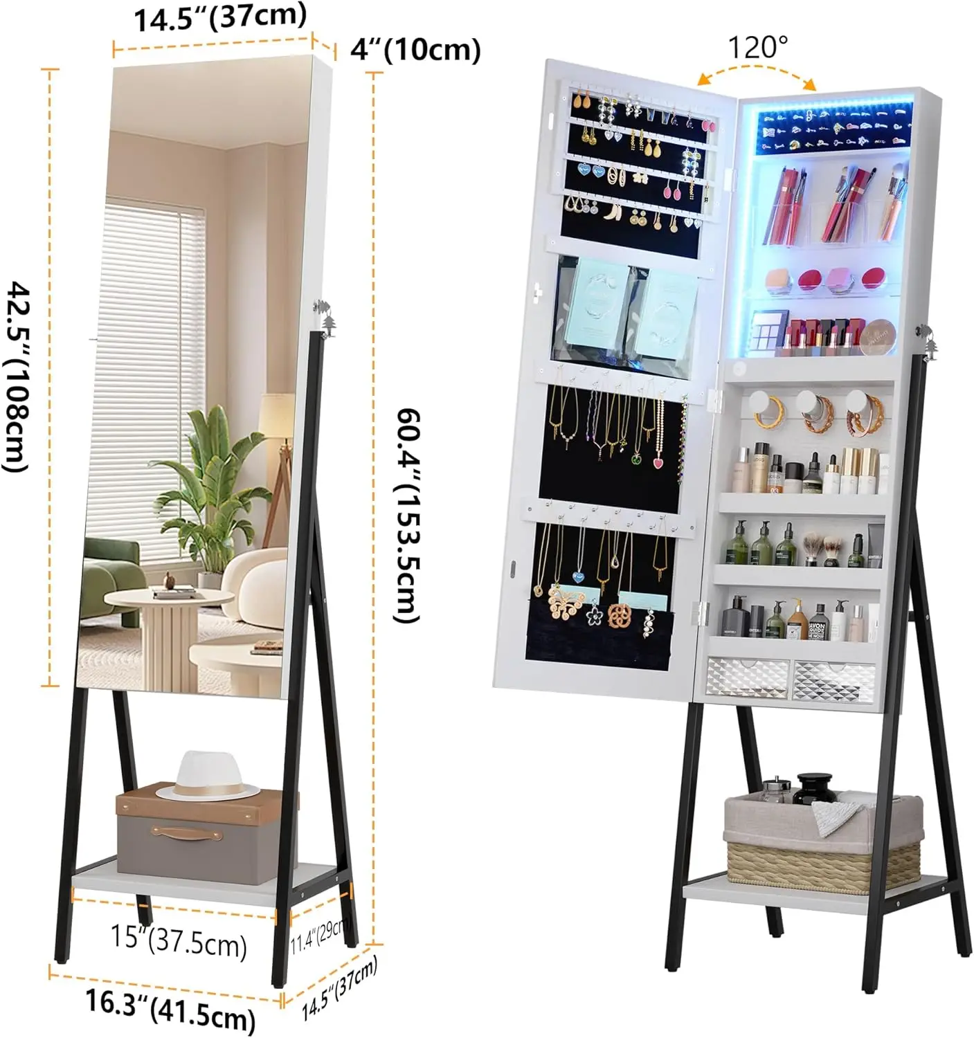 LEDs Mirror Jewelry Cabinet, 60.4