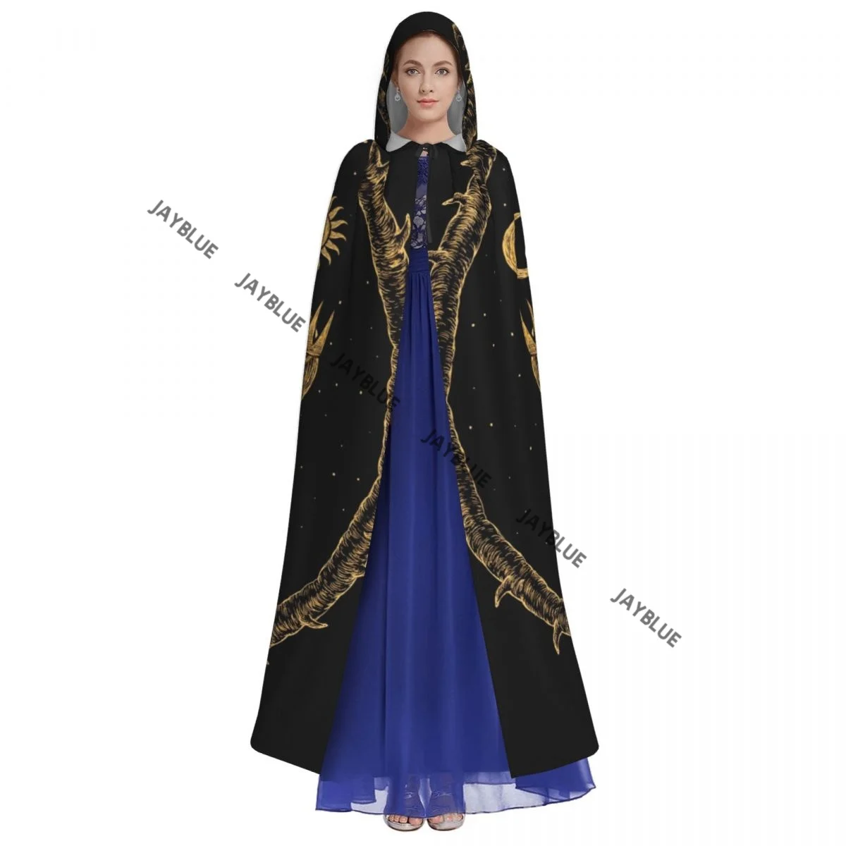 Long Cape Cloak Sun Moon Stars And Crosses With Kings Warring Sword Hooded Cloak Coat Autumn Hoodies