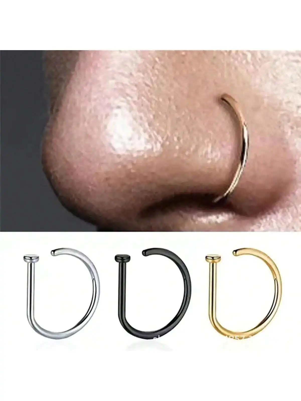 Stainless Steel D Shape Non-Perforated Statement Letter Artificial Nose Ring for Street Style