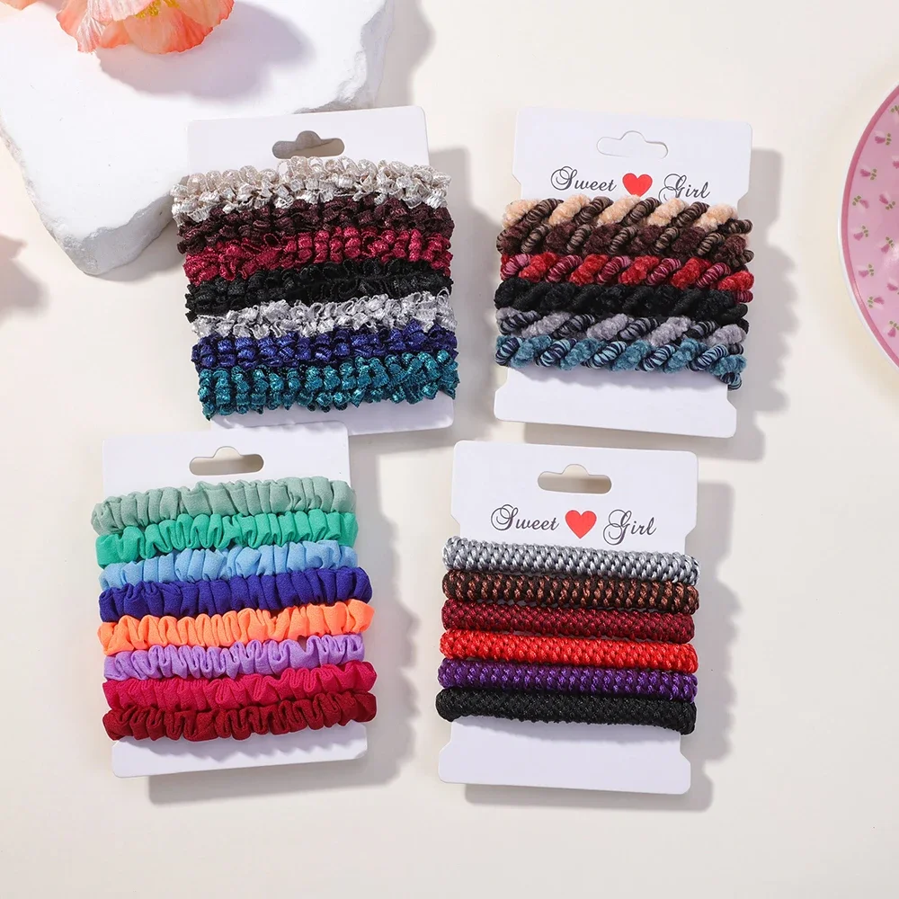 6 Pcs/Set Woman Fashion Scrunchies Silk Hair Ties Girls Ponytail Holders Rubber Band Hair Ring Elastic Hairband Hair Accessories