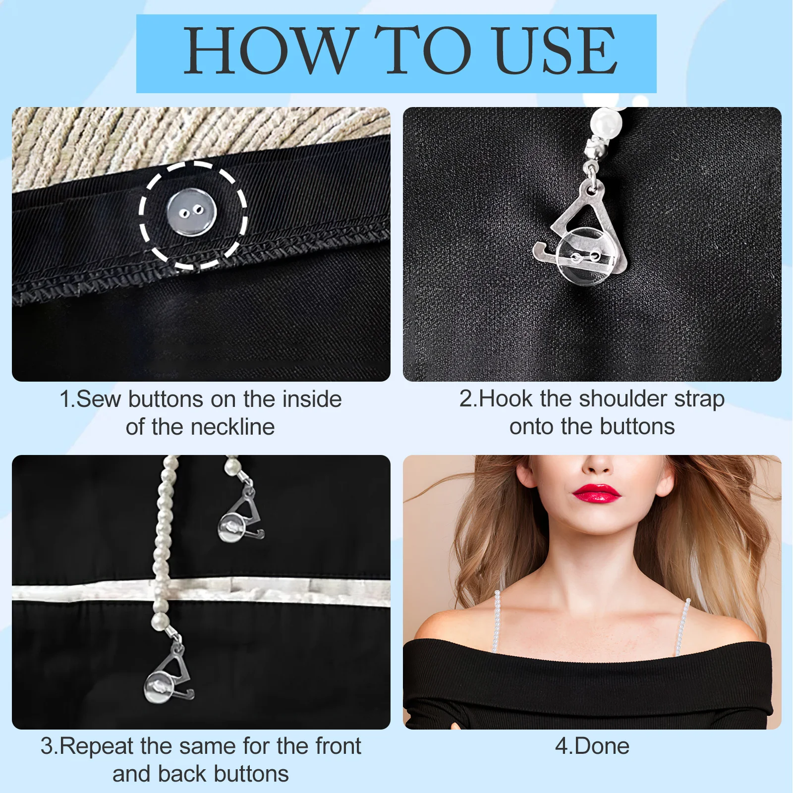 Elegante Perlen-BH-Träger, rutschfeste Ersatz-Schultergurte für trägerlose Kleider, BH-Kette, dekoratives Damenmode-Accessoire