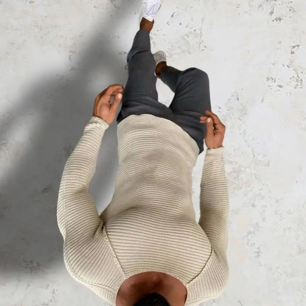 Men Sweater Solid Color Soft Elastic Round Neck Warm Patchwork Crew Neck Knitting Spring Sweater for Home Spring Sweater