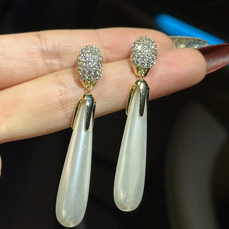 

Модные длинные жемчужные серьги с бриллиантами Элегантные висячие украшения для женщин