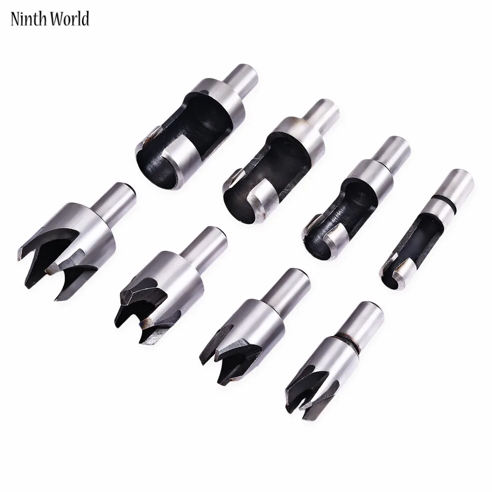 8Pcs/set Carbon Steel Carpentry Wood Plug Cutter Cutting Tool Drill Bits Straight & Tapered Set Round Shank Woodworking tool